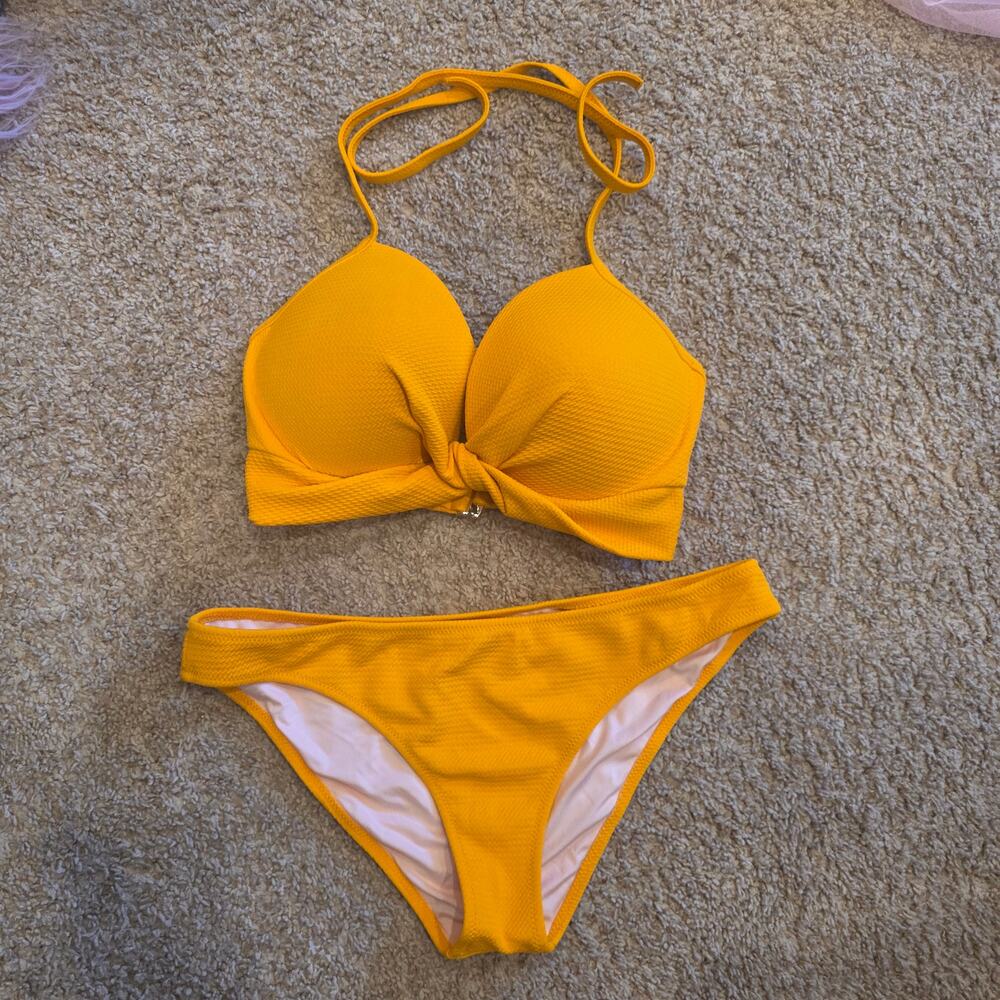 Shade & Shore Yellow Twisted Bikini Top and Classic Bottom